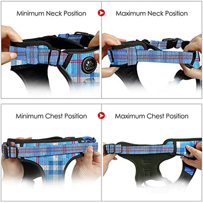 NESTROAD No Pull Dog Harness with Leash, Reflective No Choke Pet Vest Harness,Adjustable Soft Padded Dog Harness with Easy Control Handle for Small Dogs(Checkered Blue,Small) - color: Checkered Blue, size: 【S】neck 11-15" chest 15-21"