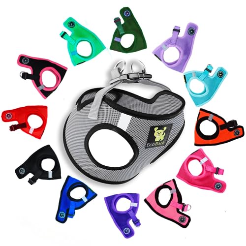 EcoBark Teacup Dog Harness - Step in Luxury Soft Dog Harness - Reflective and Adjustable Mini Body Halter Vest -Tiny Soft Mesh Toy Breed Harness (Gray, XXXS) - color: Gray, size: XXXS- 2 to 3 lbs- Chest up to 10 in (Pack of 1)