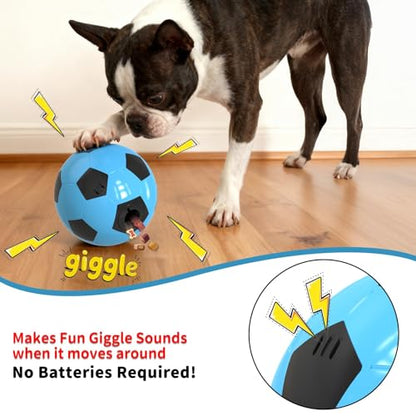 Interactive Dog Toys Treat Dispensers - Giggle Squeaky Dog Soccer Ball Rewards Puzzle to Keep Them Busy, Mental Stimulation Enrichment Food Dispensing for Small Medium Large Breeds, Blue - color: Blue