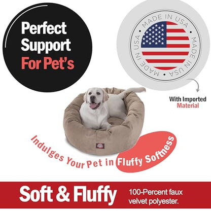 Majestic Pet 40 Inch Micro Velvet Calming Dog Bed Washable – Cozy Soft Round Dog Bed with Spine for Head Support - Fluffy Donut Dog Bed 40x29x9 (inch) – Round Pet Bed Large – Pearl - color: Pearl