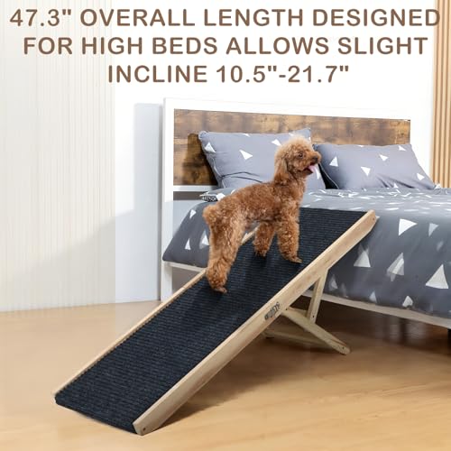 Folding Dog Ramp Safety, Wooden Adjustable Height Pet Ramps, Potable Dog Steps with Non-Slip Traction Mat, Dog Step for Bed, Dogs Stairs for SUV Car, Couch, Safe, Height Bed - size: 55.12 Inch Long