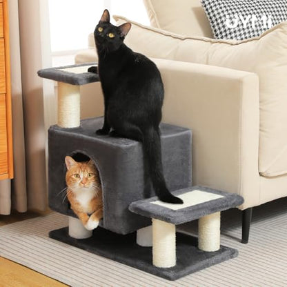 3-in-1 Dog Stairs & Cat Scratching Post with Condo, Pet Steps for High Bed, Sofa, Couch, Tall Cat Tower, High-Strength Board for Indoor Small Cats Kittens Dogs Climbing Playing, 3 Steps-Dark Grey - color: Dark Grey