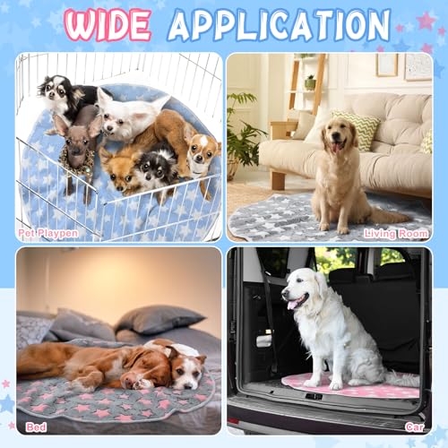 Hahafelt 4 Pcs Round Whelping Pee Pads Washable for Dogs Waterproof Pet Training Mats Reusable Puppy Whelping Pads Non Slip Cat Dog Bed Mat for Crate Kennel(Large Star,48 Inches) - size: 48 Inches