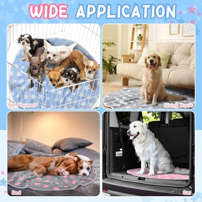 Hahafelt 4 Pcs Round Whelping Pee Pads Washable for Dogs Waterproof Pet Training Mats Reusable Puppy Whelping Pads Non Slip Cat Dog Bed Mat for Crate Kennel(Large Star,48 Inches) - size: 48 Inches