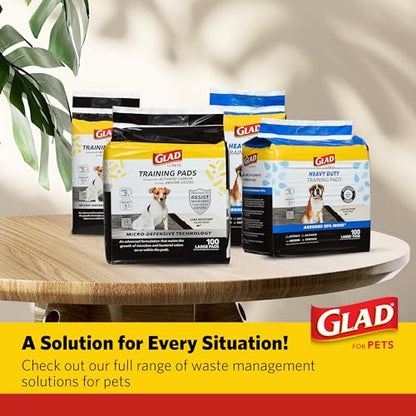 Glad for Pets Activated Carbon Puppy Training Pads with Anti-Microbial Technology, Odor Control Pee Mats for Dogs, 6-Layer Leak-Proof Heavy Duty Indoor Potty Pads, 23 x 23 Inches, 100 Count - size: 100 Count (Pack of 1)