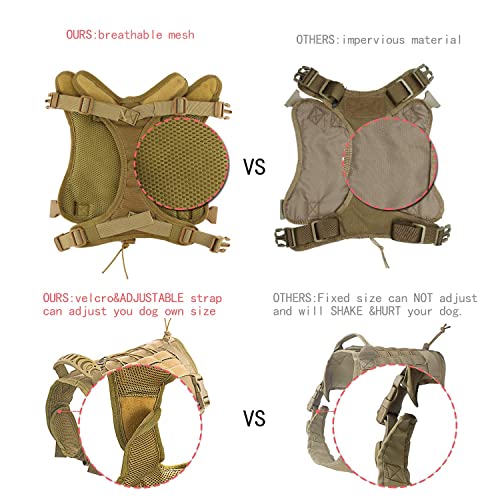 Tactical Service Dog Vest Harness for Medium Large Dog, Military K9 Training Dog Vest with Molle System Adjustable Tactical German Shepherd Harnesses with Handle - color: Khaki, size: Large (Pack of 1)