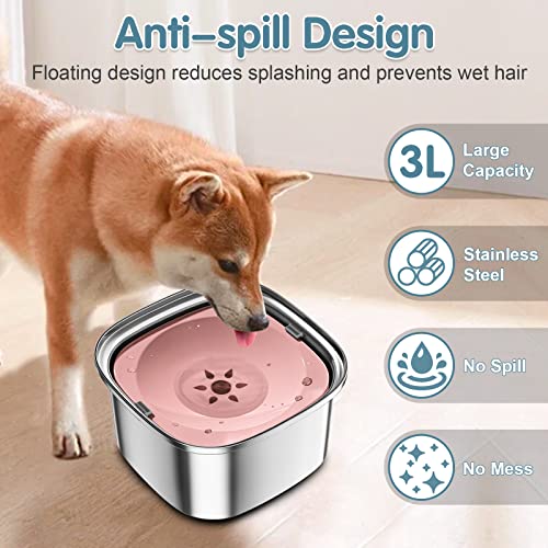 UPSKY 3L Dog Water Bowl 101oz Stainless Steel No Spill Large Capacity Dog Food Water Bowl Slow Water Feeder, Spill Proof Pet Water Dispenser Vehicle Carried Travel Water Bowls - color: G-Pink