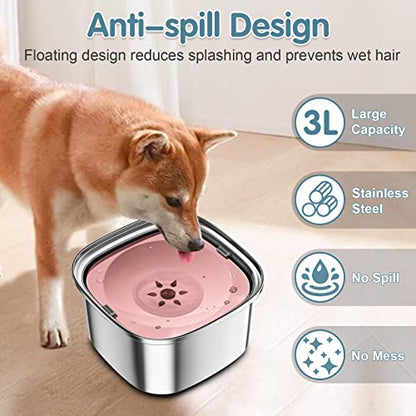 UPSKY 3L Dog Water Bowl 101oz Stainless Steel No Spill Large Capacity Dog Food Water Bowl Slow Water Feeder, Spill Proof Pet Water Dispenser Vehicle Carried Travel Water Bowls - color: G-Pink