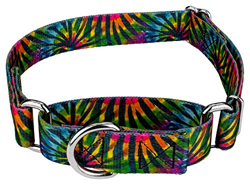 Country Brook Petz - Tie Dye Stripes Martingale Dog Collar - Groovy Collection Featuring Far Out Designs (1/2 Inch, 2XS) - color: Tie Dye Stripes, size: 2XS (Pack of 1)
