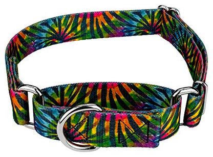 Country Brook Petz - Tie Dye Stripes Martingale Dog Collar - Groovy Collection Featuring Far Out Designs (1/2 Inch, 2XS) - color: Tie Dye Stripes, size: 2XS (Pack of 1)