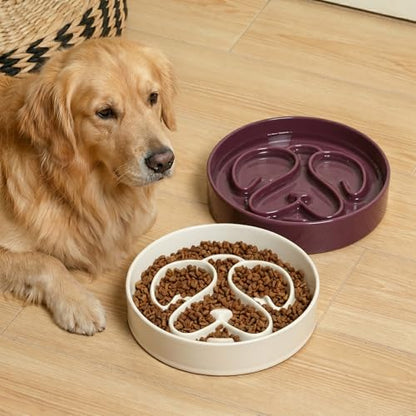 Slow Feeder Dog Bowl, Ceramic Dog Bowls 1.5 Cup Slow Feeding Bowl for Small and Medium Breed, Puzzle Dog Food Bowl for Fast Eater (Purple) - color: Purple