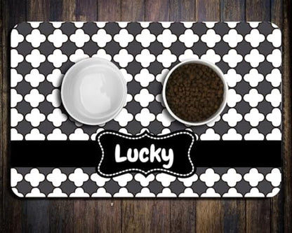 Personalized Dog & Cat Food Mat with Name | Waterproof PU Pet Bowl Mat Non-Slip Rubber Bottom Easy Clean Available in 3 Sizes (24"×16", 30"×20", 36"×24") Pet Feeding Mat for Food & Water （Dot） - color: Dot