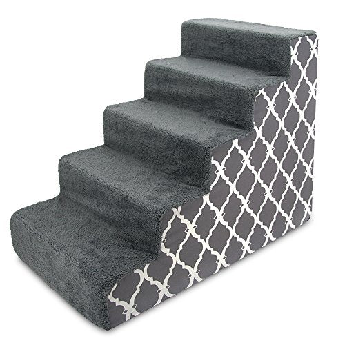Best Pet Supplies Dog Stairs & Steps - Foam Steps for Small Dogs & Cats, Non-Slip Indoor Balanced Pet Step Support, Dog Ramp, No Assembly, Gray Lattice Print, 5-Step (22.5-inch Height) - color: Gray Lattice Print, size: 22.5 inches