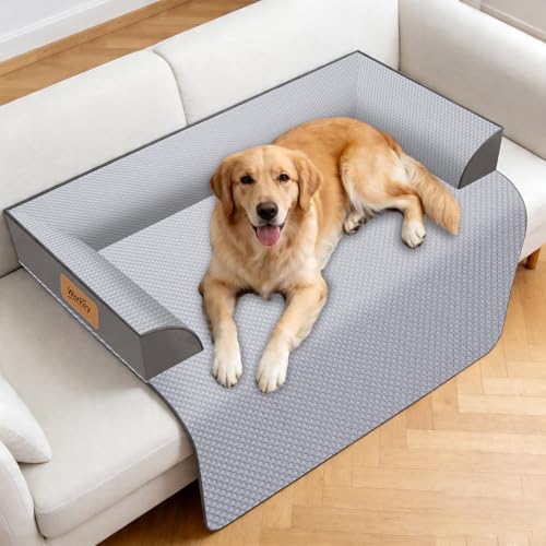Medium Dog Bed for Couch, Cooling Orthopedic Dog Bed, Removable Washable Cover, Waterproof Lining, Non-Slip Bottom, Dog Sofa Bed with Extended Mat, Size: 35.1"*31"*4.9" - size: Medium