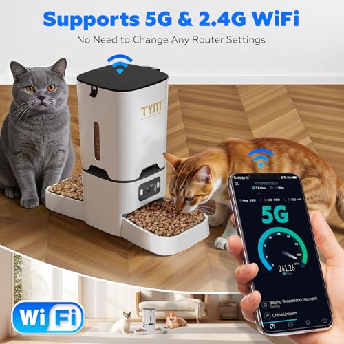 Automatic Cat Feeder with 2 Camera for 2 Cats, 7L Large Food Dispenser | Multiple Cats Household | Timed Cat Feeder | Two-way Voice | Separation Anxiety | Weight / Diet Control | 5G WiFi APP Control - color: White-2b