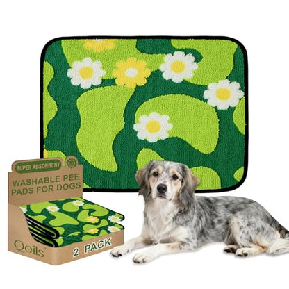 Qeils Reusable Puppy Pads for Small Dogs, Washable Pee Pads with Non-Slip , Absorbent Leakproof Mat for Crates, Playpens, Pet Beds & Whelping, Indoor Potty Training Grass Green, 23"x36", 2 Pack - size: 23"x36"(Pack of 2)
