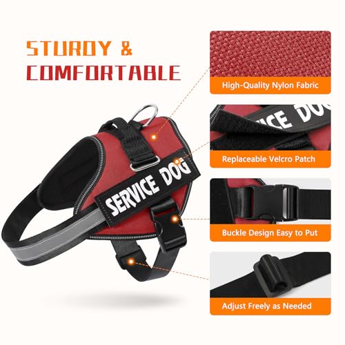 MUMUPET Service Dog Vest, No Pull Reflective Adjustable Harness with Handle, Soft Breathable Padding for Small Dogs, 2 Removable Velcro Patches (Red, XS) - color: Red, size: X-Small