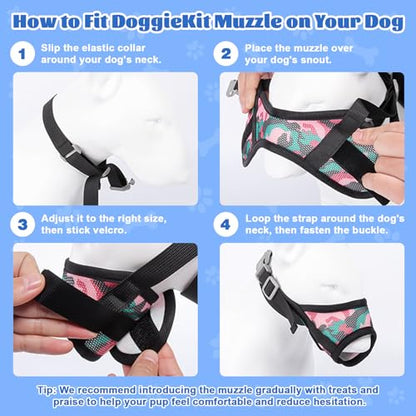 Dog Muzzle with Escape-Proof Elastic Neck Collar, Soft Breathable Air Mesh Mouth Cover Stops Biting Barking Chewing Allows Drinking Panting, Adjustable Muzzle for Small Medium Large Dogs - color: Gray, size: S