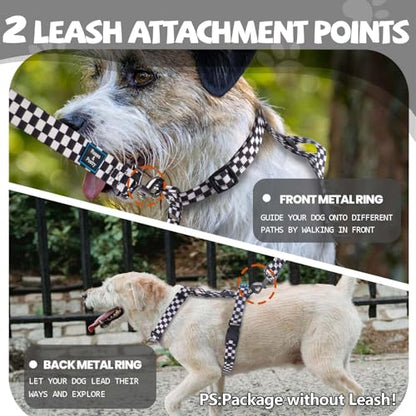 Roses&Poetry Dog Harness Medium Sized Dog, 6 Point Adjustable Fit No Pull Harness with Handle for Control and Easy Walking, Reflective Pet Halter Harnesses（Blackwhite-M） - color: Checkered, size: Medium