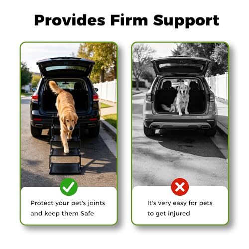 Dog Ramps for Cars, Portable Folding Dog Stairs for Cars, SUV, Trucks, Reinforced Pet Steps Supports Up to 200 lb, 5 Steps