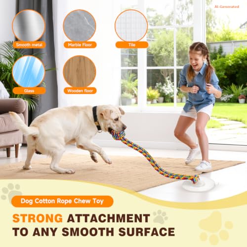 Interactive Dog Toy with Suction Cup, Rope Ball & Built-in Bell, Rainbow | Tug-of-War Interactive Play|Supports Puppy Teething & Healthy Chewing|Designed for Small Dogs|Solo Indoor Enrichment Toy - color: Rainbow(with Built-in Bell)