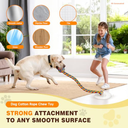 Interactive Dog Toy with Suction Cup, Rope Ball & Built-in Bell, Rainbow | Tug-of-War Interactive Play|Supports Puppy Teething & Healthy Chewing|Designed for Small Dogs|Solo Indoor Enrichment Toy - color: Rainbow(with Built-in Bell)