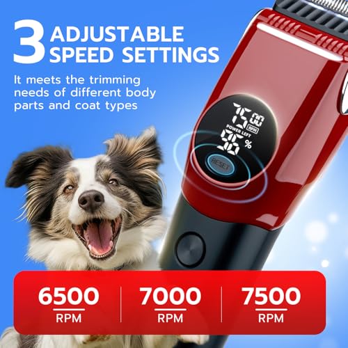Mcbazel Dog Clippers Grooming Kit, Low Noise Rechargeable Cordless Adjustable Pet Hair Shaver Trimmers Set for Dogs, Cats and Other Pets [Red]