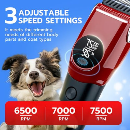 Mcbazel Dog Clippers Grooming Kit, Low Noise Rechargeable Cordless Adjustable Pet Hair Shaver Trimmers Set for Dogs, Cats and Other Pets [Red]