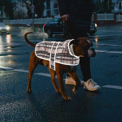 Dog Raincoat for Medium Dogs Waterproof Jacket Hooded Rain Coats with Reflective Strips Leash Hole & Poncho Adjustable Fit (Plaid,M) - color: Khaki Plaid, size: Medium