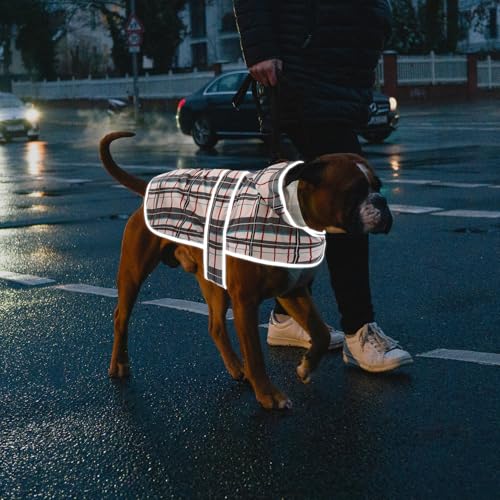 Dog Raincoat for Large Dogs Waterproof Jacket Hooded Rain Coats with Reflective Strips Leash Hole & Poncho Adjustable Fit (Plaid,XL) - color: Khaki Plaid, size: X-Large