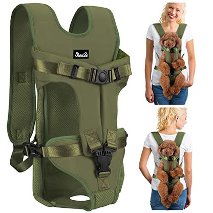 Lukovee Dog Backpack Carrier, Legs Out Easy-fit Dog Front Carrier for Small Medium Dogs, Adjustable Hands Free Dog Chest Carrier for Hiking Cycling (Green-4,Medium) - color: Green