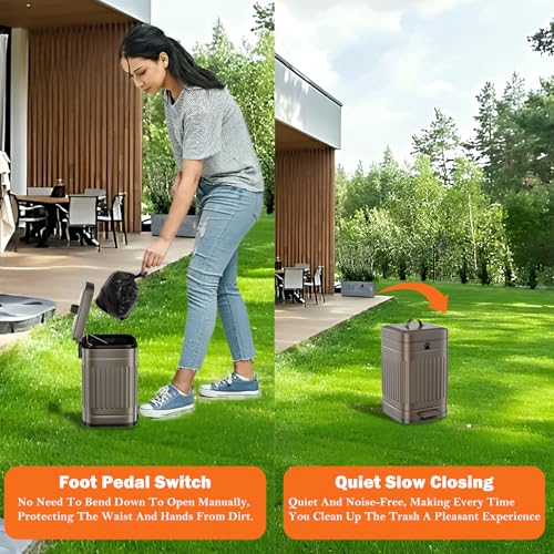 Dog Poop Trash Can Outside, 5L/1.3Gal Metal Dog Waste Trash Can with Lid, Foot Pedal, Pet Waste Container with 40 Bags, Poop Bucket with Lid Soft Close for Pet, Brown - size: 5L Brown Trash Can