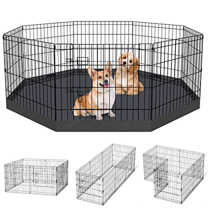 Artmalle Puppy Pet Playpen 8 Panel 24 Inch Indoor Outdoor Metal Portable Folding Animal Exercise Dog Fence Ideal for Pet Animals Dog Cat Rabbit Breed Puppy with Bottom Pad (Black with Bottom pad) - style: 24'' x 24'' with Bottom cover