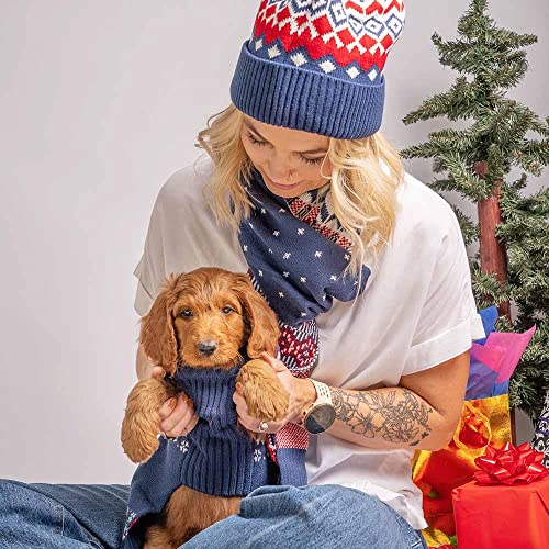 Blueberry Pet Sweater - Festive Fair Isle Mock-Neck Dog Sweater, Navy Blue, 10" Back Length, Cozy Dog Clothes - Perfect Christmas Sweater