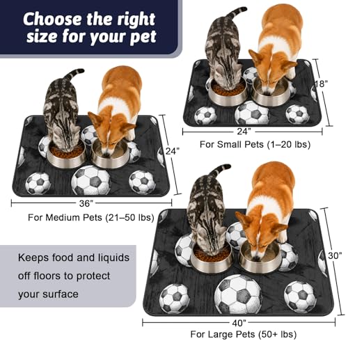 Pee Pads for Dogs,Black Footballs Washable Waterproof Dog Training Pad,Balls Sports Games Retro Charcoal Texture Non-Slip Pet Feeding Mat,Puppy Potty Pad,Dog Crate Pad for Dogs & Cats 36x24In - size: 36"L x 24"W