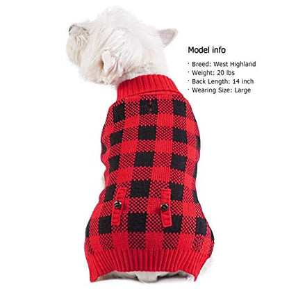 KYEESE Christmas Dog Sweaters Buffalo Check with Leash Hole Turtleneck Dogs Cable Knit Cat Sweater Small Dogs Pullover Dog Christmas Outfit for Cold Weather - color: 4# Christmas Red, size: Small (4-7lbs)