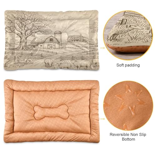 Farm Scene Pattern Pet Bed Mat for Dogs and Cats, Soft Washable Crate Pad with Non-Slip Bottom, Cozy Bed Cushion for Small Medium Large Pets, 24x36 Inch - size: Medium