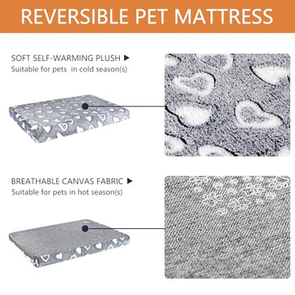 VANKEAN Reversible Dog Crate Mat, Stylish Bed with Waterproof Linings and Removable, Washable Cover, Firm Support Pad for Small to XX-Large Dogs, Grey - size: M(30 x 20 x 3")