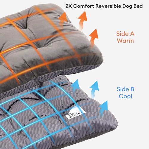 FUNNY FUZZY Washable Dog Crate Pad 30x20, Double-Sided Cooling Linen & Sherpa, Flat Crate Mat/Kennel Pad, Rectangle Dog Bed for Medium Dogs & Cats, Charcoal Grey - color: Grey, size: 30"×19" Medium