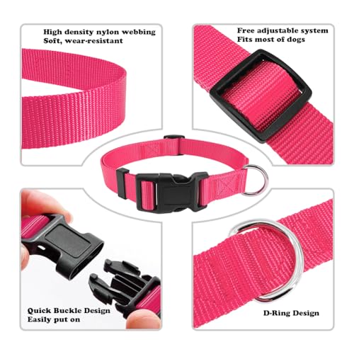 Dog Collar Hot Pink Basic Dog Collars with Breathable Quick Release Nylon Pet Collar for Puppy Small Medium Large Dogs Girl - color: Hot Pink, size: Small,Neck 10-14.5"(Pack of 1)
