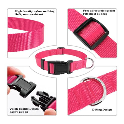 Dog Collar Hot Pink Basic Dog Collars with Breathable Quick Release Nylon Pet Collar for Puppy Small Medium Large Dogs Girl - color: Hot Pink, size: Small,Neck 10-14.5"(Pack of 1)