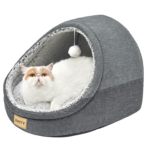 Jiupety Cute Cat Beds for Indoor Cats, Cat Cave Bed for Kittens, Burrowing Puppy Bed with Anti-Slip Bottom, Washable Removable Cushion, L(19"x17"x16"), Dark Gray - color: Dark Gray, size: Large