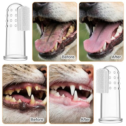 10 Pcs Dog Finger Toothbrush Small Breed Finger Toothbrush with Silicone Bristles and 16 Round Particles for Dogs Cats Dental Care Puppy Tooth Brushing Kit Fits Most Fingers