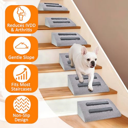 Dog Ramp for Stairs with Anti-Slip Bump for Small & Senior Dogs and Cats – Stair Wedges for Dogs with Gentle Slope, Pet Ramp with Washable Cover & Self-Sticky Pads for Safe Climbing (Gray, 2 Pack) - size: Gray 2-Pack