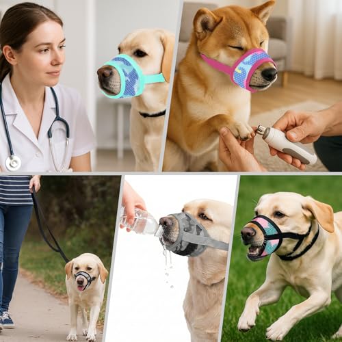 Dog Muzzle with Escape-Proof Elastic Neck Collar, Soft Breathable Air Mesh Mouth Cover Stops Biting Barking Chewing Allows Drinking Panting, Adjustable Muzzle for Small Medium Large Dogs - color: Gray, size: S