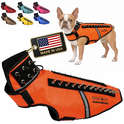 CoyoteVest SpikeVest Dog Harness | Stab-Resistant Protective Vest | Coyote Vest for Dogs | Defends Against Coyotes, Dogs, Birds of Prey | Reflective Safety, Made in USA (M-Fluorescent Orange) - color: Fluorescent Orange, size: Medium