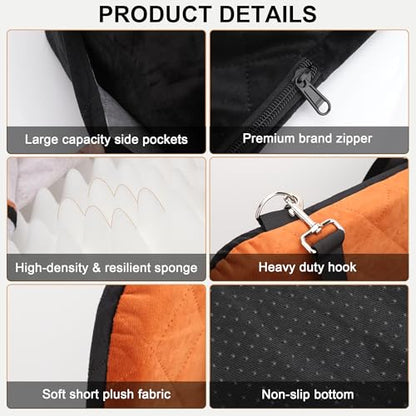 Dog Car Seat for Small/Medium Dogs,Pet Dog Booster Car Seat Puppy 15-35 lbs with Soft 4+2in Detachable Pads Detachable Elevated Cushion and Washable Cover Brown - color: black-brown