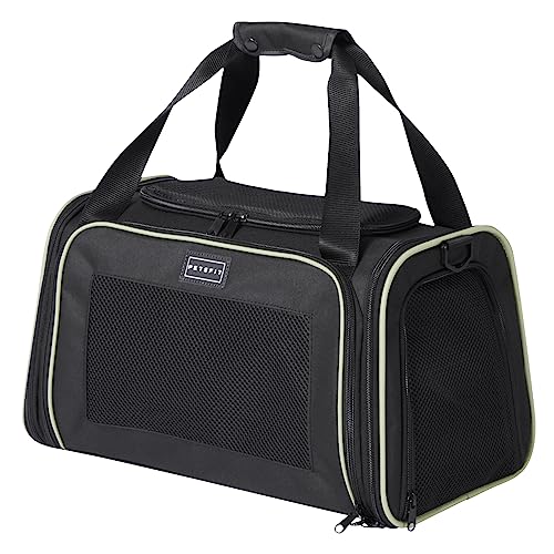PETSFIT Pet Carrier Airline Approved with Extendable Mat, Dog Carriers for Small Dogs, TSA Approved Pet Carrier, Puppy Carrier for Small and Medium Cats Under 12 Lbs, Black - color: Black, size: Medium