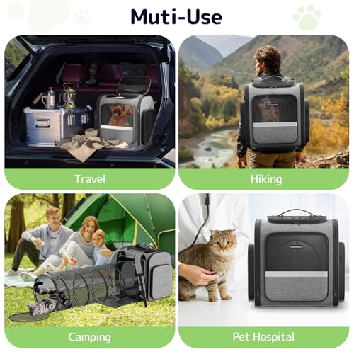 Cat Backpack with Detachable Play Tunnel, 2 in 1 Cat Tunnel Backpack Suitable for Carrying & Playing, Expandable Dog Backpack for Small Medium Kitten Puppy, Suitable for Travel Hiking Camping - color: Grey+Tunnel
