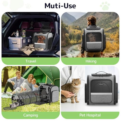 Cat Backpack with Detachable Play Tunnel, 2 in 1 Cat Tunnel Backpack Suitable for Carrying & Playing, Expandable Dog Backpack for Small Medium Kitten Puppy, Suitable for Travel Hiking Camping - color: Grey+Tunnel